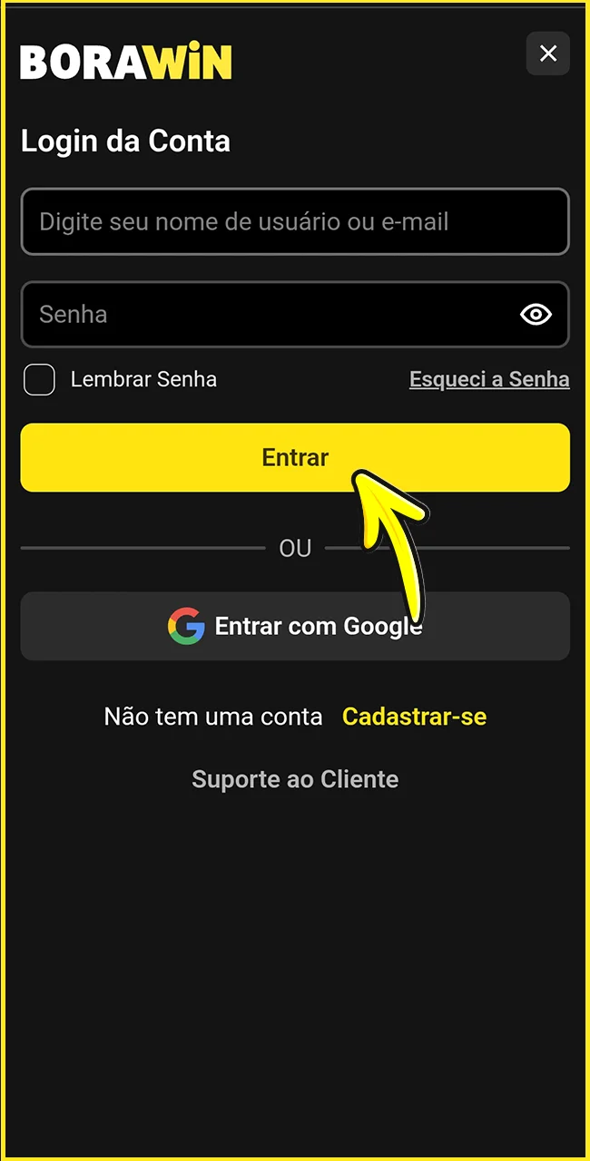 Entre na sua conta pelo site oficial BoraWin.