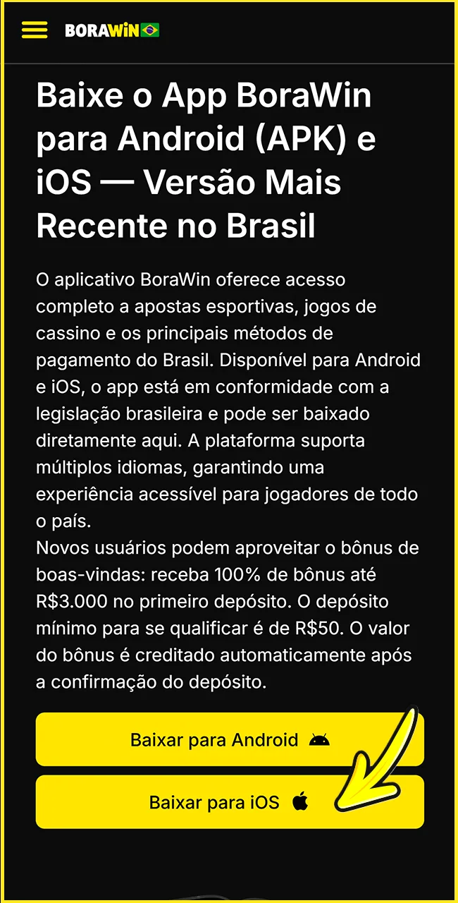 Clique no ícone de compartilhar na BoraWin oficial.