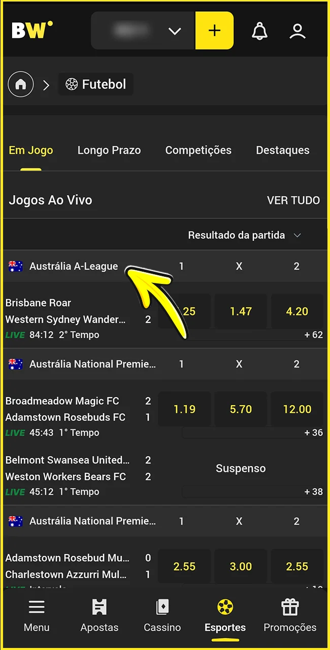 Selecione mercados de apostas no site oficial BoraWin.