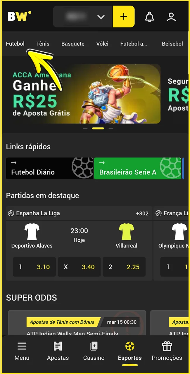 Escolha esportes disponíveis no site oficial da BoraWin.