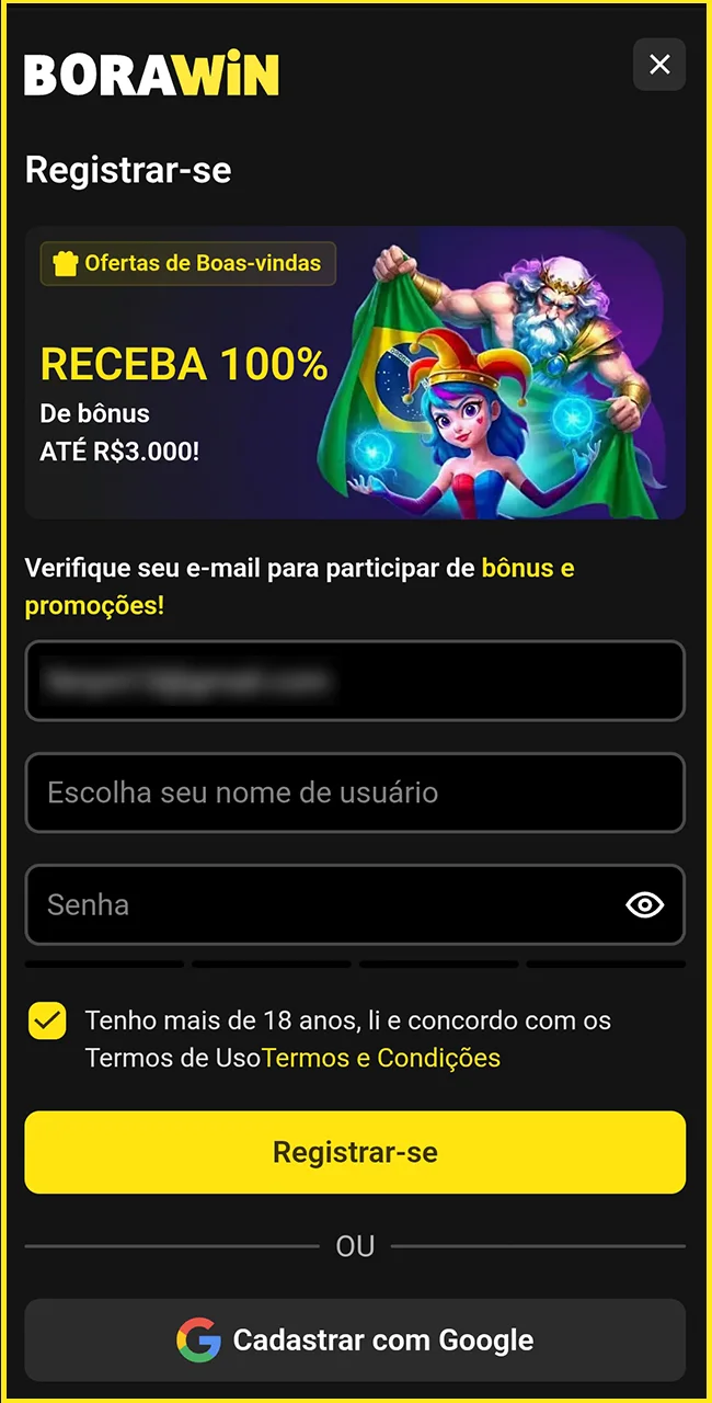 Registe-se hoje no site oficial da BoraWin.