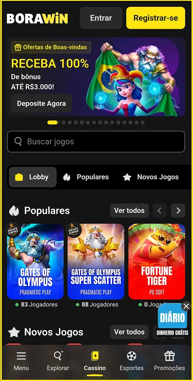 Abra o navegador no site oficial da BoraWin.