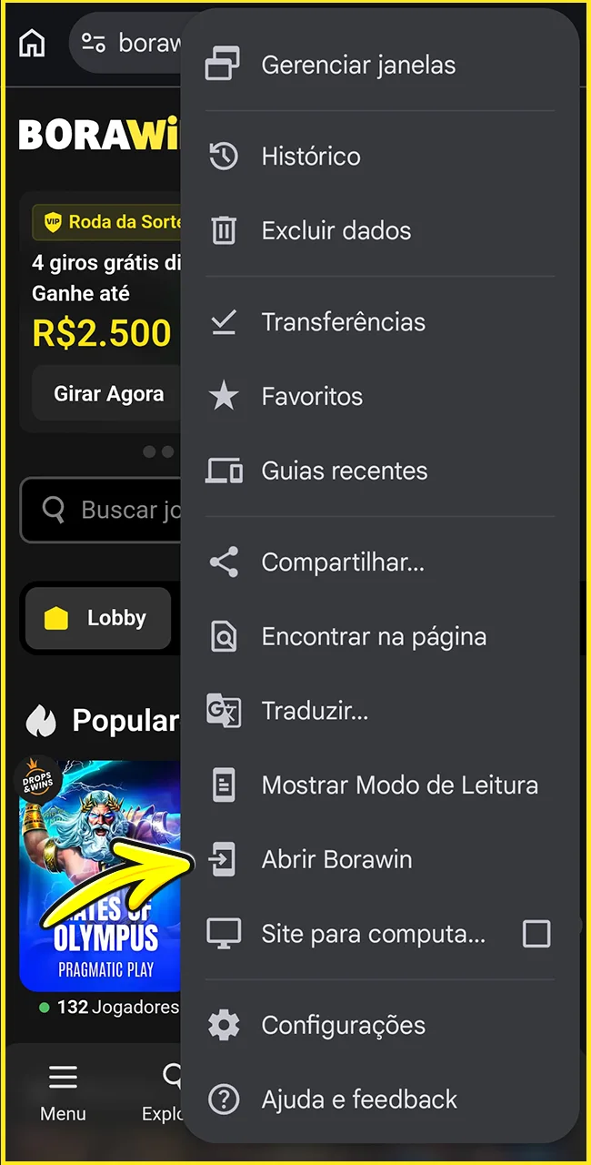 Instale o atalho do site oficial da BoraWin.