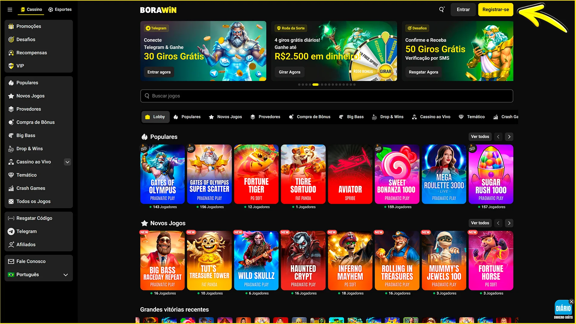 Inicie o registro no site oficial da BoraWin.