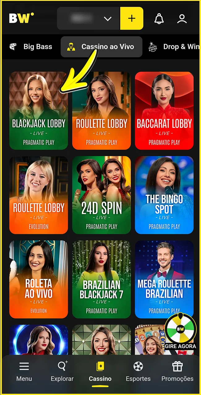 Selecione sua mesa no site oficial da BoraWin.