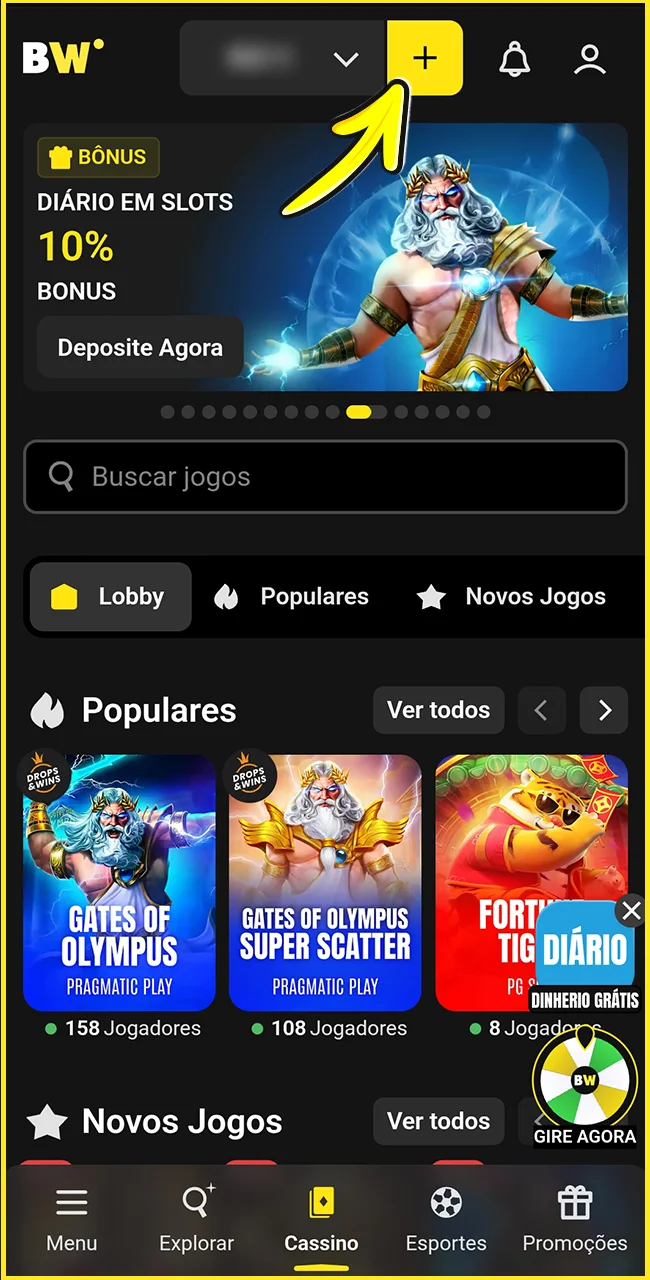 Abra o caixa no site oficial da BoraWin.