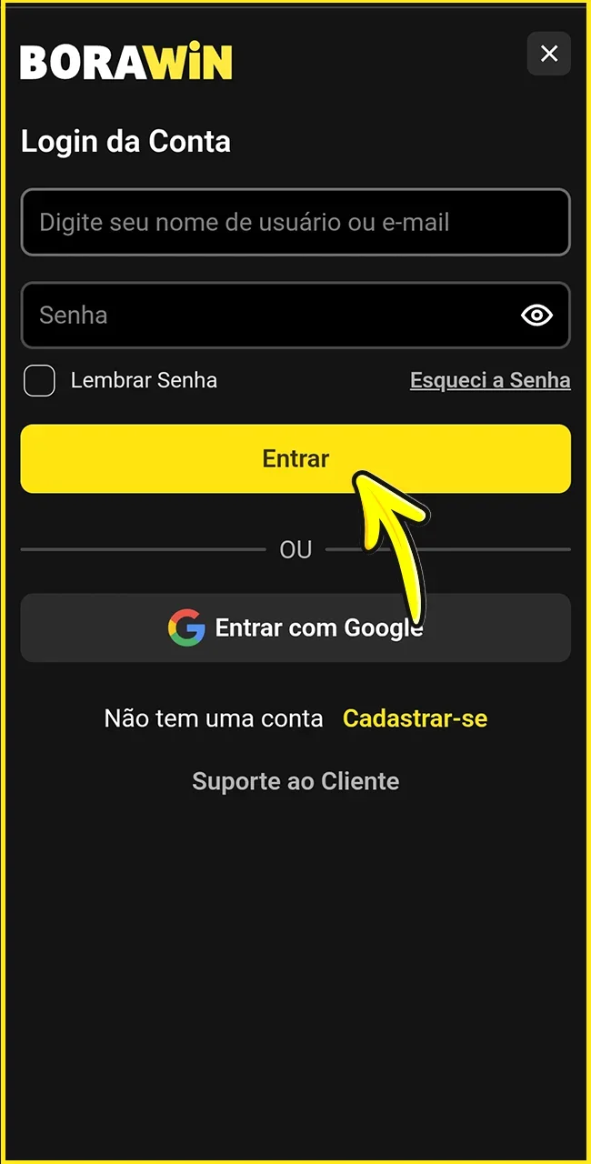 Entre na sua conta no site oficial BoraWin.