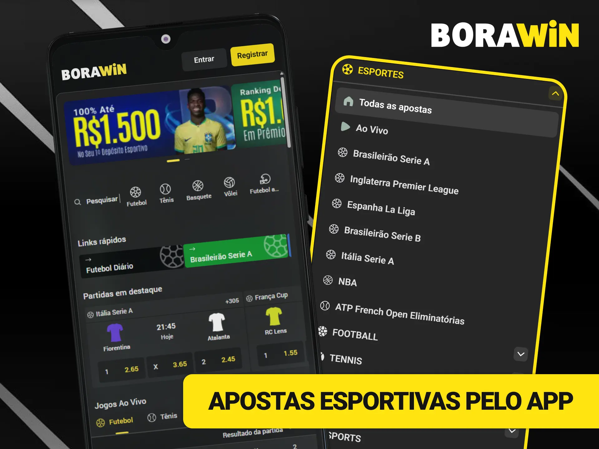 Faça suas apostas esportivas favoritas diretamente pelo prático App BoraWin.