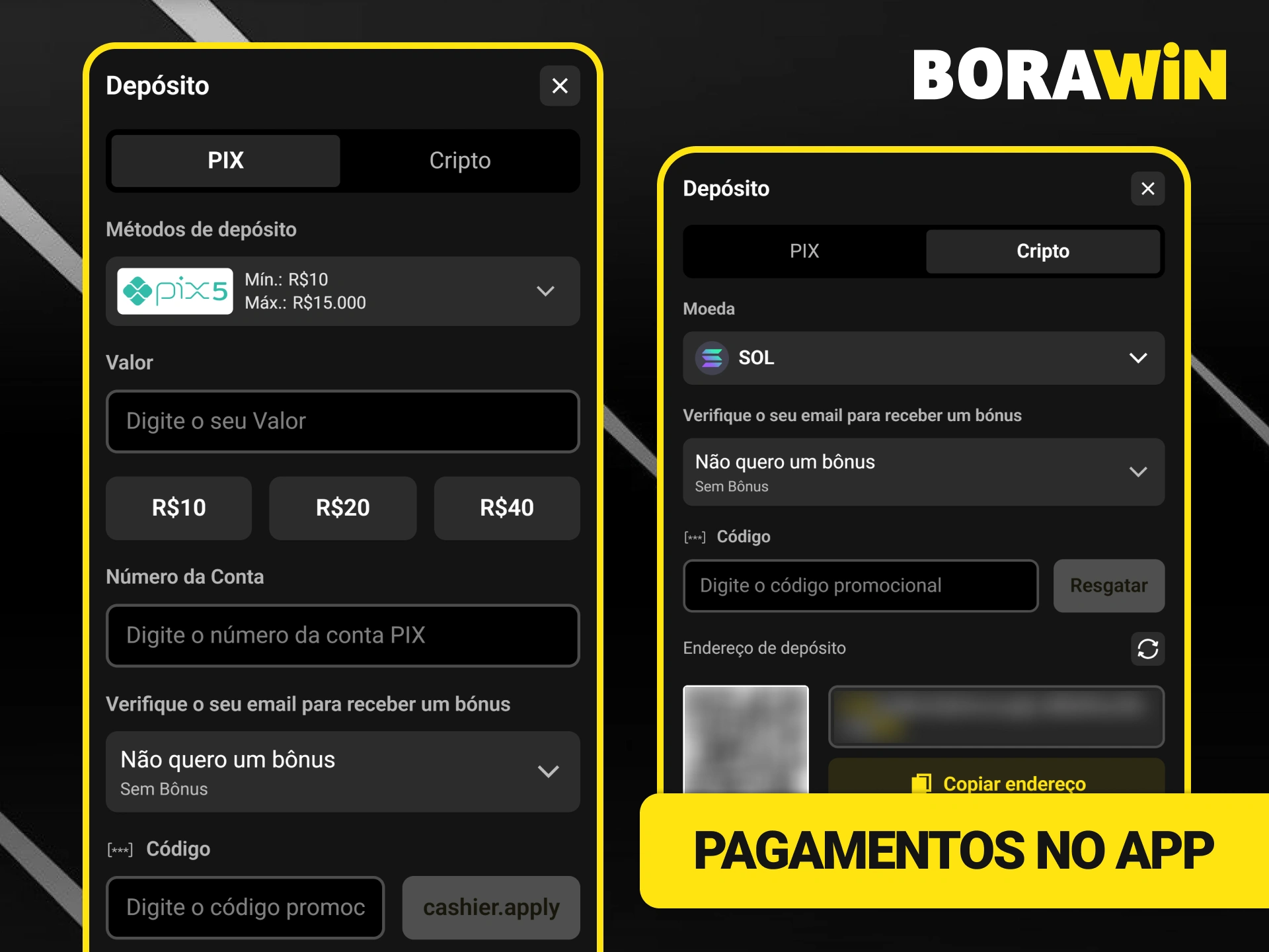 Realize seus pagamentos com segurança através do App BoraWin no Brasil.
