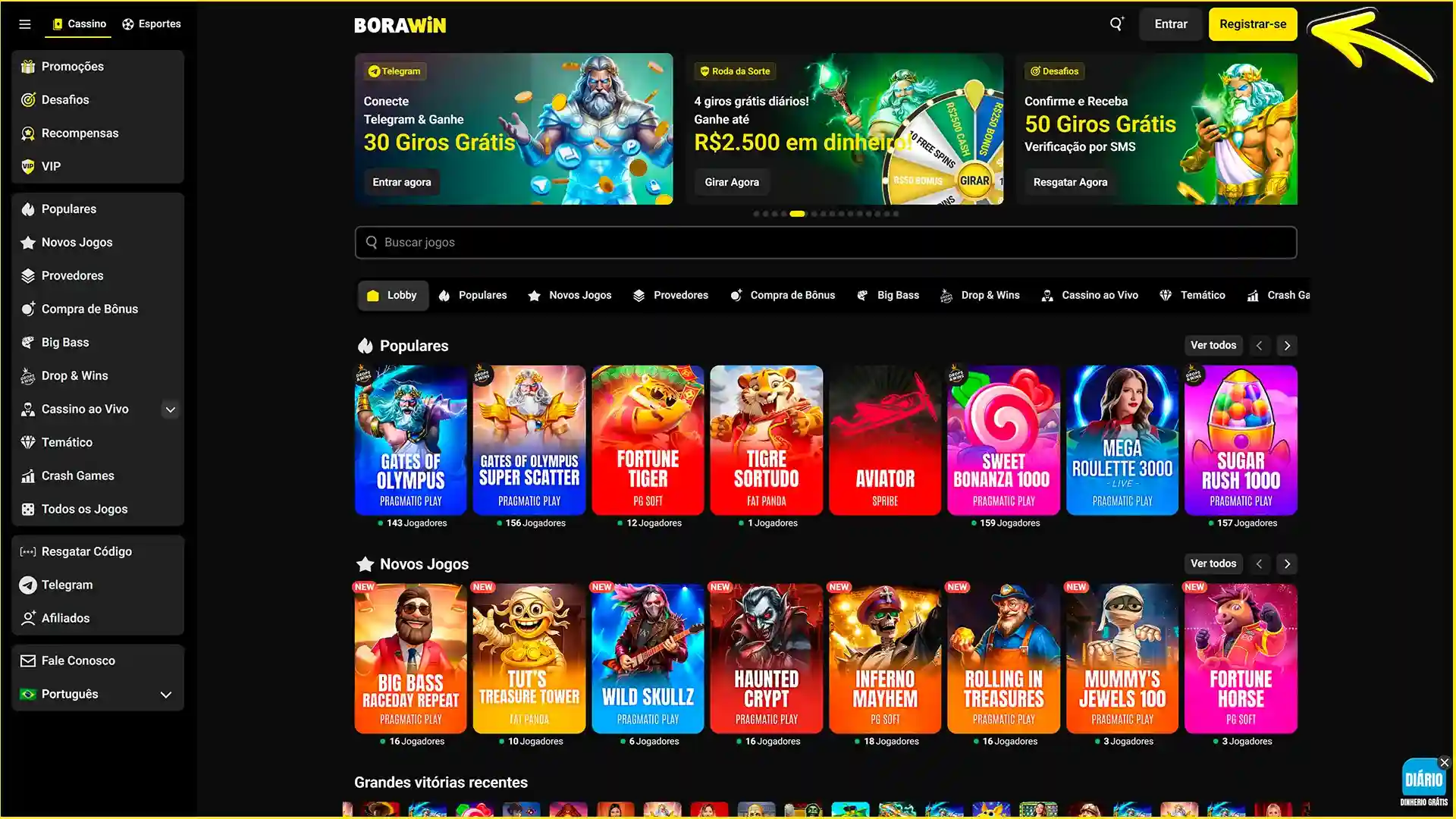 Inicie o registro no site oficial da BoraWin.