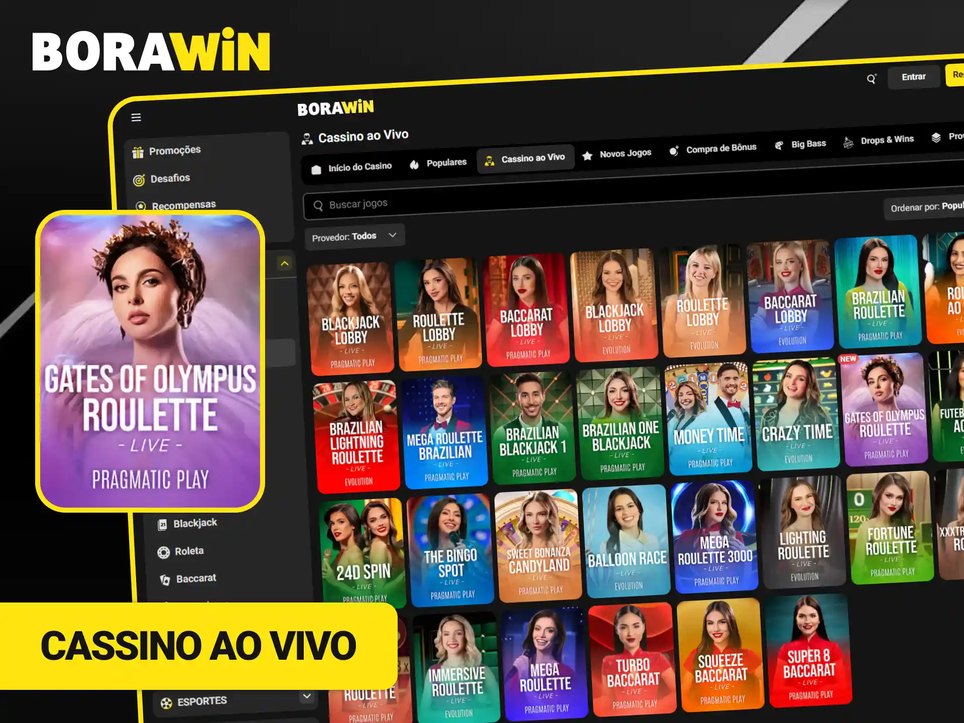 Sinta a verdadeira emoção do cassino ao vivo na BoraWin.